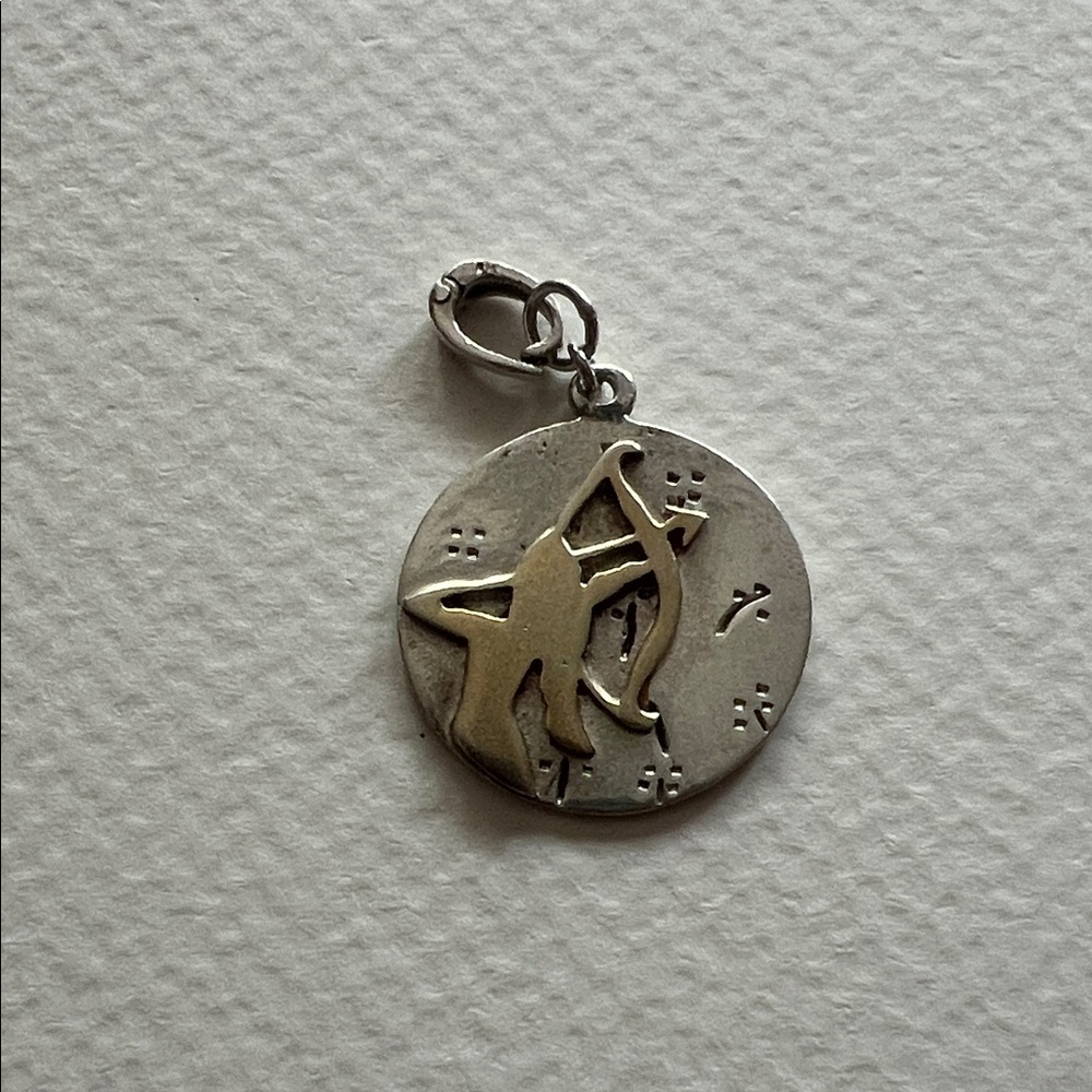 Sterling Silver Sagittarius Archer Zodiac Pendant - Silver and Gold Tones - Picture 2 of 3